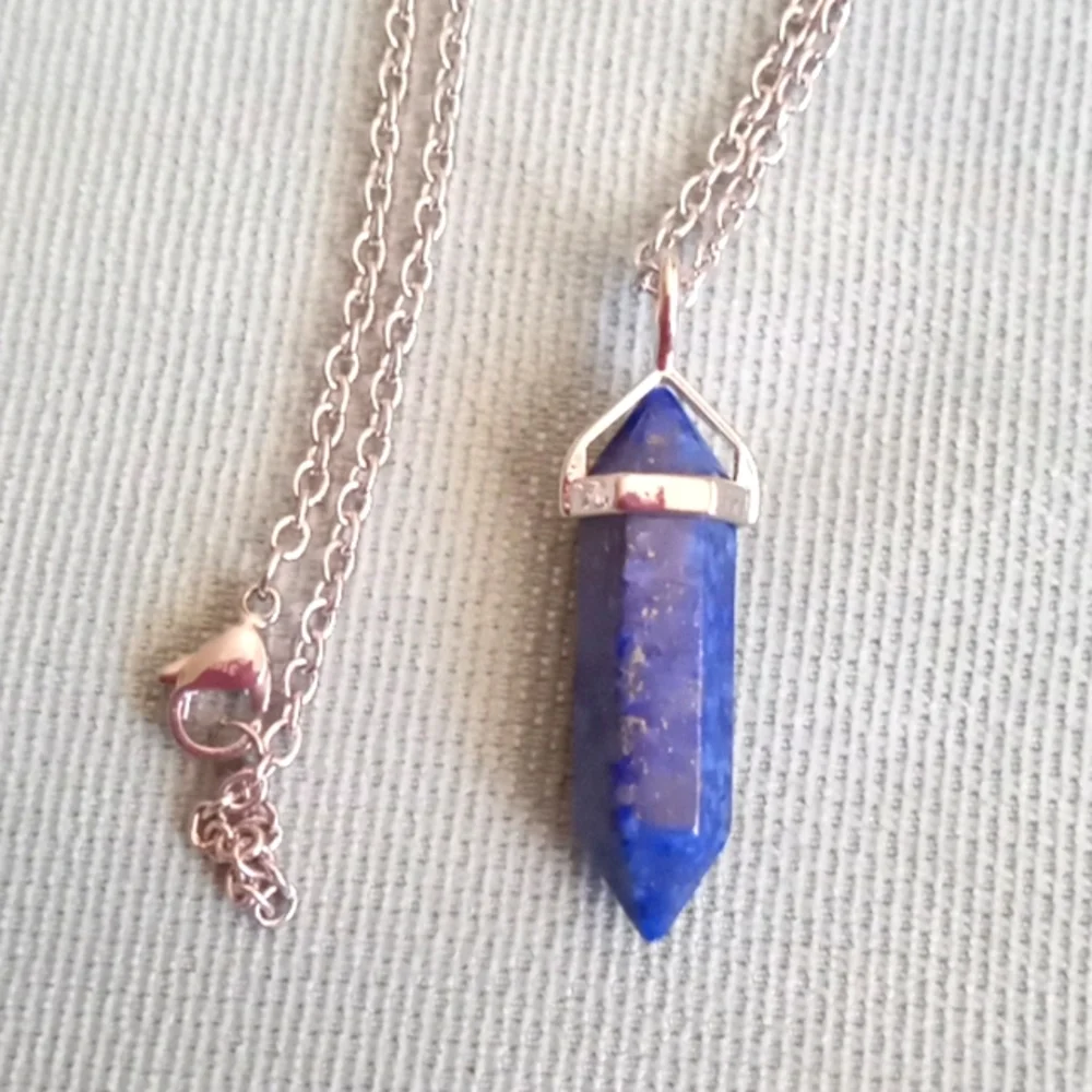 LAPIS LAZULI PENDANT NECKLACE WITH 7 CHAKRA TUMBLED GEMSTONES - Picture 3 of 6